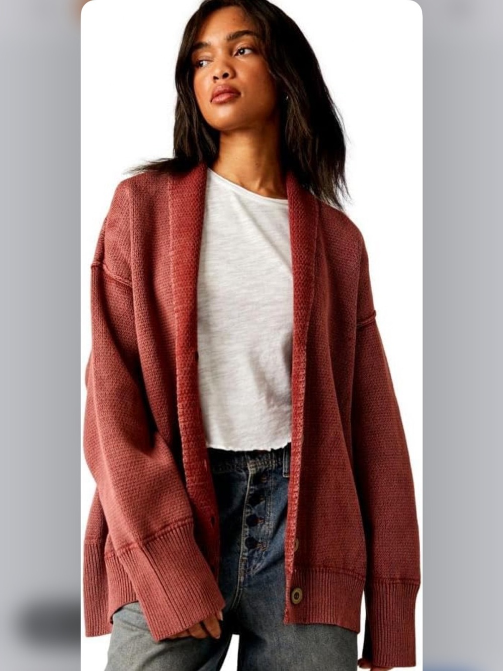 Free People Chamomile Open-Front Cardigan in Rust Mauve